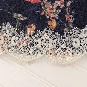 Floral Flowy Shirt with Lace Trim